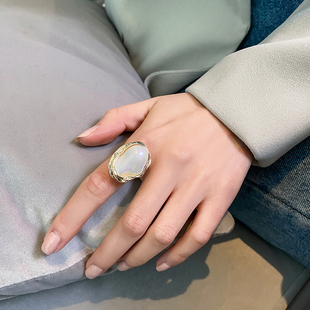 个性 网红开口指环不规则珍珠戒指女 小众设计ins食指戒韩国时尚