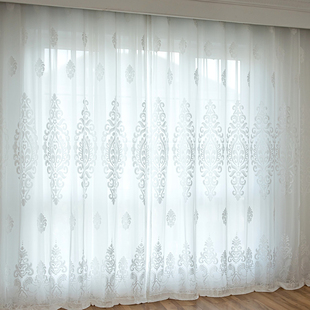欧式 窗纱窗帘纱帘半遮光浮雕提花客厅卧室阳台隔断纯白色加厚窗纱