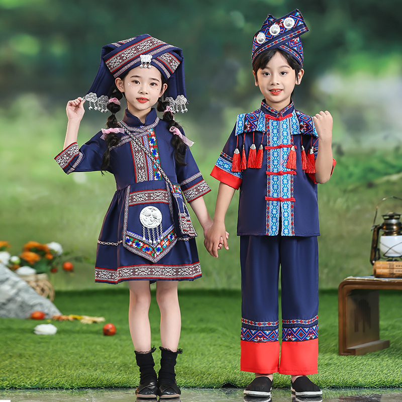 新款 广西壮族三月三儿童少数民族演出服壮族男女童幼儿园民族服饰