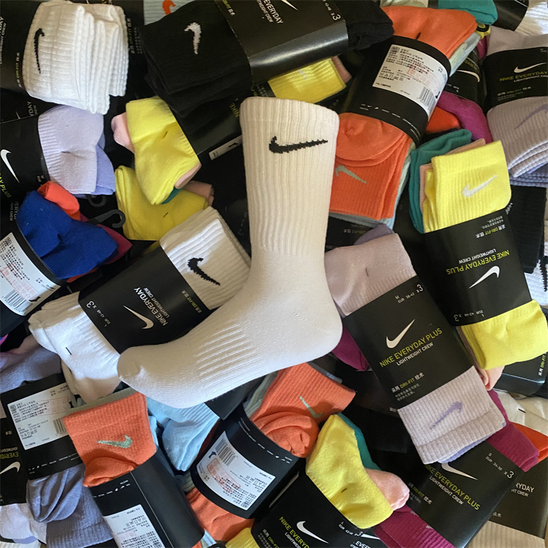 Nike耐克袜子男女正品 运动长筒袜彩色彩勾中筒篮球跑步毛巾底加厚