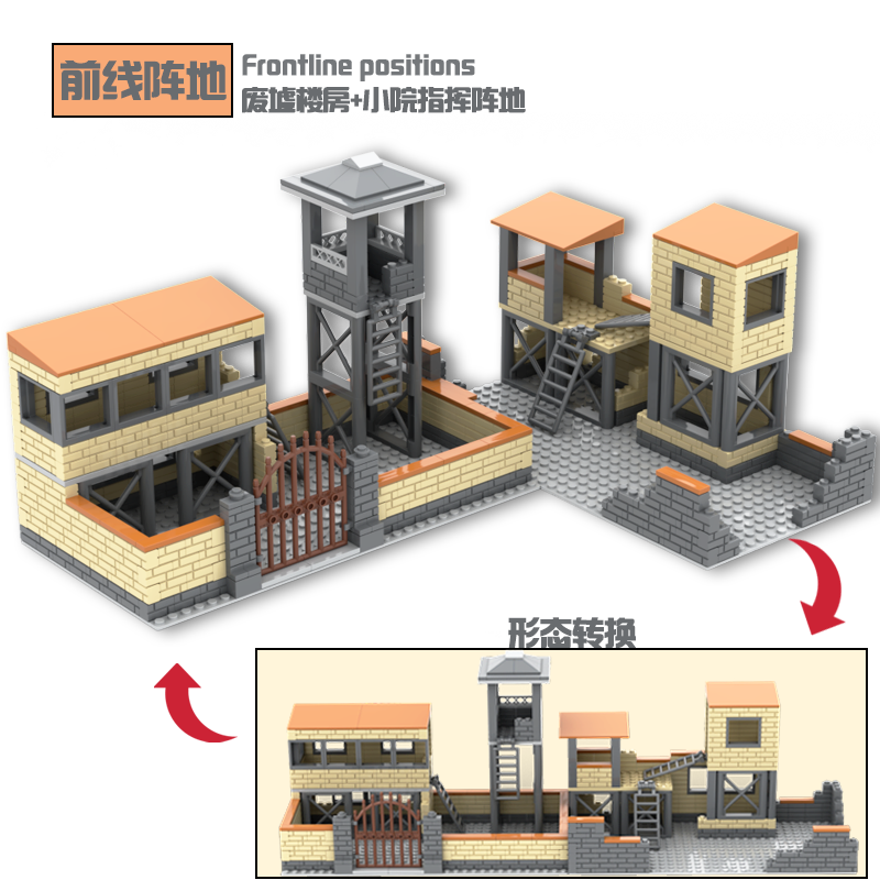 新款 乐高二战废墟基地碉堡哨站积木模型监牢前线阵地建筑玩具
