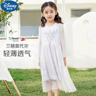 夏季 中大童女孩无袖 迪士尼冰雪女童睡裙睡袍套装 罩衫 家居服中袖