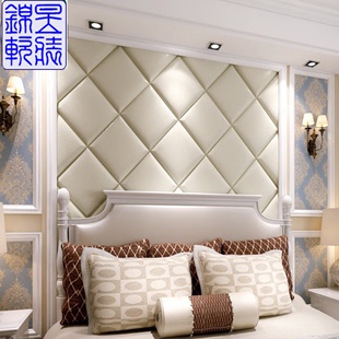 卧室床头软包背景墙硬包装 饰定制简约现代客厅电视皮革墙贴 新中式