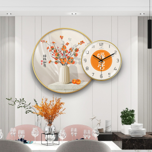 餐厅挂钟创意暖居装 饰画钟表现代简约餐厅客厅背景墙家用静音时钟