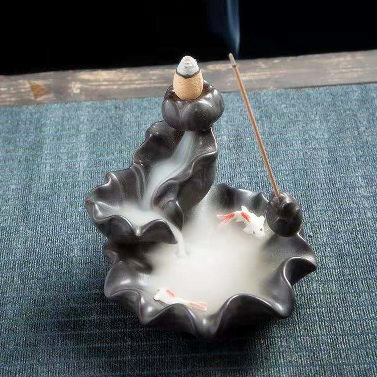 倒流香炉创意摆件客厅家用茶道陶瓷香薰炉送倒流香粒塔香去异味