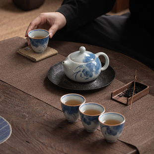青花手绘陶瓷功夫茶具套装 小套家用西施壶茶壶茶杯小套组泡茶茶器