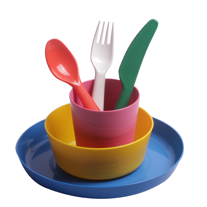 宜家儿童餐具碗碟杯刀叉勺6件套彩色塑料卡拉斯幼儿园宝宝用耐摔