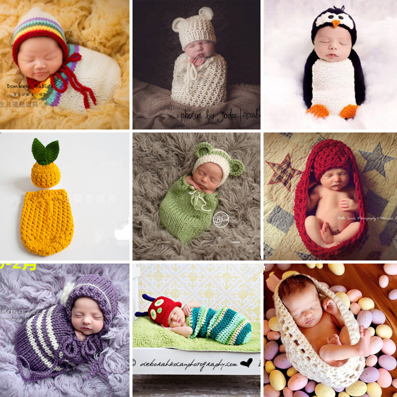 初生婴儿摄影裹布毛线针织睡袋影楼宝宝满月拍照造型童装 春秋新款