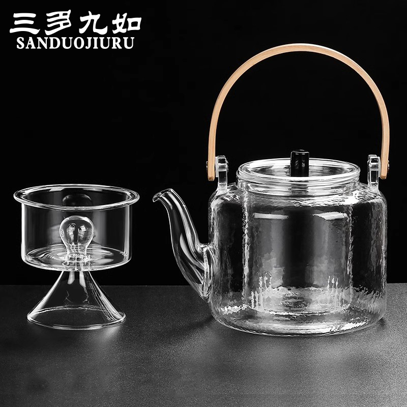 煮茶壶玻璃茶壶 蒸茶壶茶水分离耐高温泡茶壶单壶家用茶具提梁壶