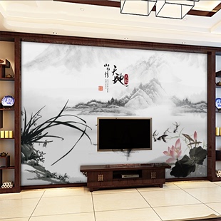 8d大气沙发墙壁布现代简约中式 山水壁画影电视背景墙壁纸 2023新款