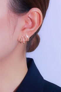 时尚 耳饰气质s925银针耳钉 日韩高级感轻奢四爪排排耳环设计感个性