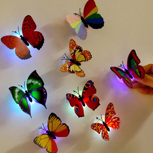 3d立体发光蝴蝶墙上装 饰品自粘饰品客厅卧室墙面儿童房间墙上壁饰