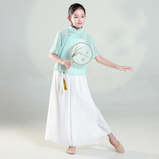 外婆桥舞蹈服儿童中国风扇子舞演出服女童古典舞纱衣日常练功服装