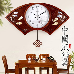 挂钟客厅中国风扇形创意挂表摇摆静音石英钟表新中式 艺术家用时钟