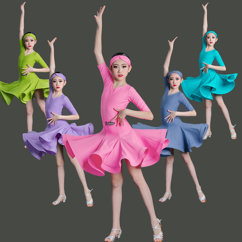 雅色墨画春夏女童拉丁舞蹈服专业规定比赛服装 少儿练功考级演出服