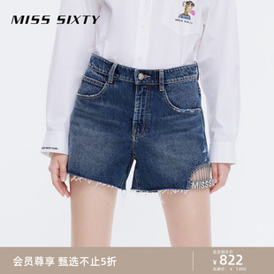 Miss Sixty不无聊NFT胶囊系列牛仔短裤 女镂空直筒裤 百搭休闲