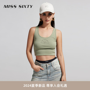 Sixty2024夏季 新款 Miss T恤女U型领修身 显瘦字母印花内搭外穿 无袖