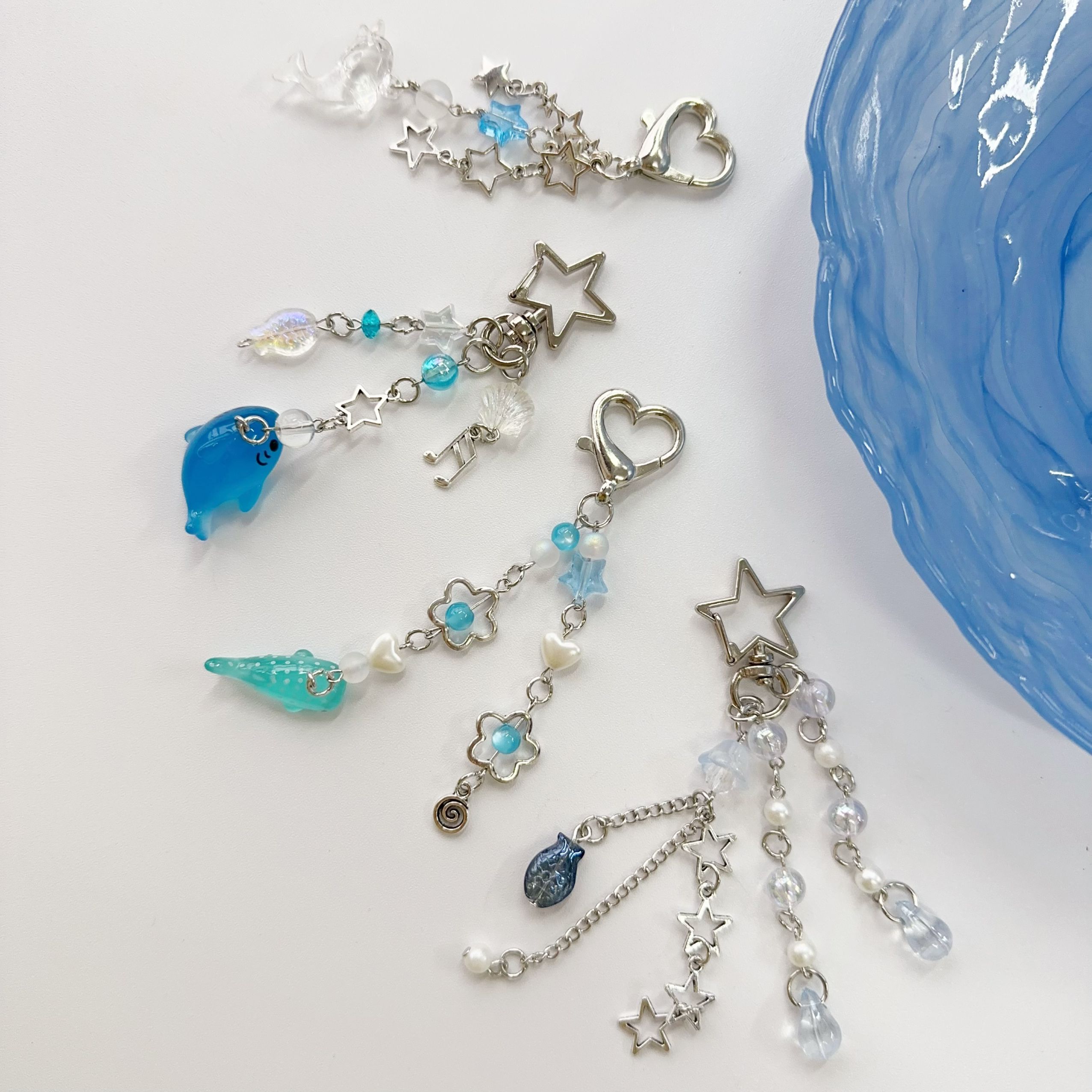 蓝色系列钥匙扣海洋风海豚贝壳星星配饰挂件创意情侣闺蜜包包挂件