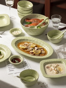 汤碗大号汤盆面碗大碗碟套装 家用陶瓷泡面碗沙拉碗拉面碗餐具 日式
