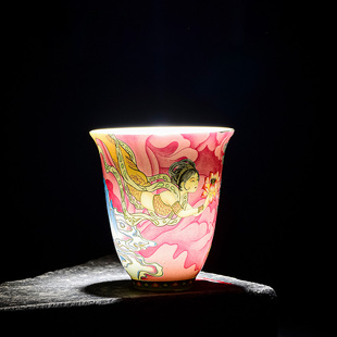 珐琅彩敦煌茶杯般若闻香杯家用茶具品茗杯中式 陶瓷主人杯对杯礼盒