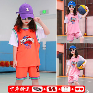 女孩短袖 篮球服套装 女童2024夏季 儿童休闲户外服速干训练演出队服