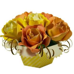 儿童手工折纸DIY拼装 立体3D纸质模型仿真花卉植物盆景香槟玫瑰花