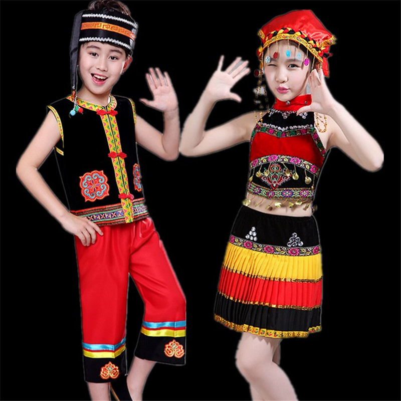 广西壮族三月三少数民族服装 儿童哈尼族侗族女童土家演出服饰彝族