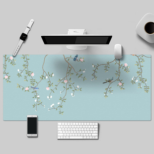 中式 精选PU皮电脑防水超大号鼠标垫子写字键盘垫办公书桌垫女生
