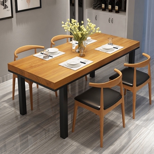 简约铁艺家用小户型实木餐桌椅组合咖啡桌餐厅奶茶店饭店面馆桌子