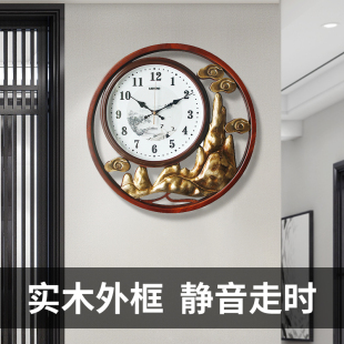实木挂钟客厅静音大气时钟创意装 饰挂表卧室艺术复古钟表 丽盛中式