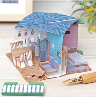 儿童益智DIY立体手工制作卡通折叠小屋北欧小房子家具3D纸质模型