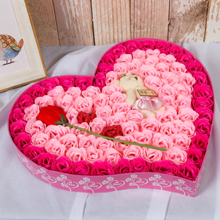 99朵情人浪漫生日圣诞节礼物女生创意永生玫瑰肥香皂花束心形礼盒