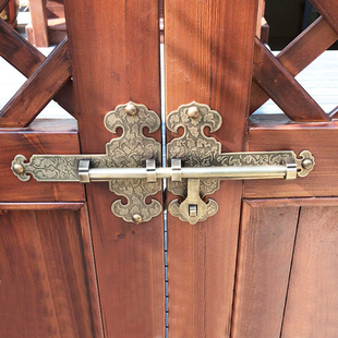 纯铜双开门铜插销老式 木门锁花园庭院门闩仿古门扣搭扣 铜满园中式