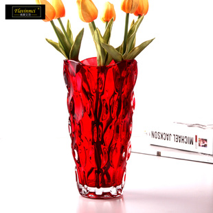 红色喜庆加厚水晶玻璃花瓶摆件奢华餐桌客厅水养鲜花百合玫瑰插花