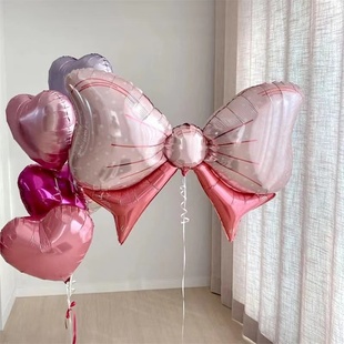 粉色蝴蝶结铝膜气球儿童生日派对百天装 饰背景布置 ins小红书同款
