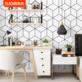 北欧风格 壁纸电视背景黑白格子几何图形图案卧室客厅现代简约墙纸