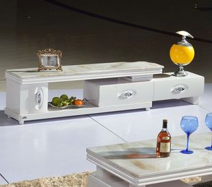 天然大理石电视柜茶几钢化玻璃现代简约伸缩烤漆小户型1米实木桌