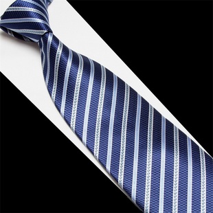 领带男商务条纹正装 宝蓝斜纹深蓝白职业8CM宽版 宽款 上班工作