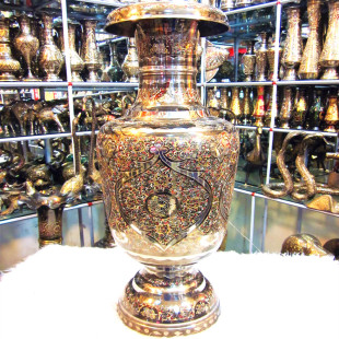 巴基斯坦铜器手工艺品30英寸铜雕烤银民族工艺聚宝聚财瓶厂家