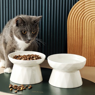 宠物用品陶瓷高脚慢食碗保护脊椎水碗猫碗食盆猫粮碗外贸
