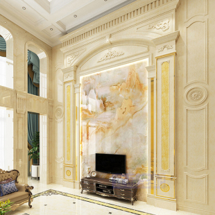 别墅复式 楼欧式 大理石客厅岩板电视背景墙瓷砖石材罗马柱装 饰造型