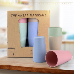 漱口杯厂家套装 塑料杯可logo水杯 小麦秸秆水杯创意日式