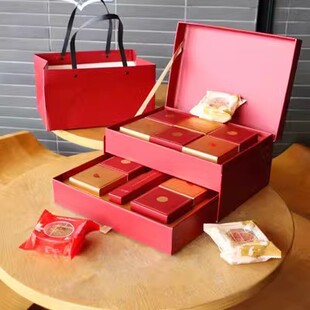 新品 2023红色高档中秋月饼礼盒包装 盒冰皮流心礼品盒子8粒10粒装