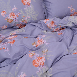 新品 紫灰大花朵素色床单双人印花纯棉布床上用品被套可配三四件套