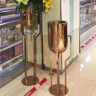 不锈钢花盆花架 金属花瓶架子 定制各类尺寸颜色 吊桶花瓶玫瑰金