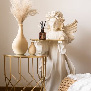 天使托盘客厅欧式 落地雕塑白色大摆件玄关钥匙收纳桌 现货速发法式
