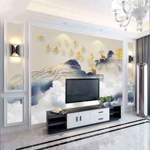 速发新中式 浮雕线条电视背景墙壁纸现代轻奢抽象客厅沙发壁画卧室