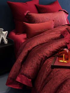 markcross玛洛驰简约欧式 100S长绒棉床上四件套红色全棉婚庆床品