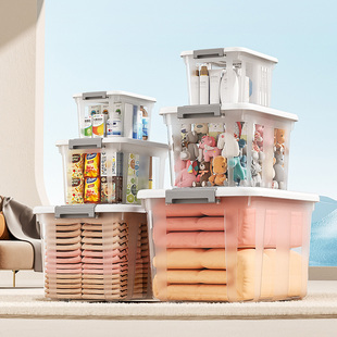 家用透明玩具零食收纳箱大号车用储物箱塑料收纳盒衣柜衣服整理箱