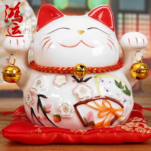 招财猫陶瓷存钱罐店铺开业创意礼品家居客厅日本发财猫陶瓷小摆件